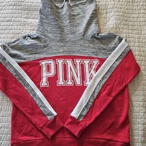 PINK Victoria's Secret Red and Gray Cowl Neck Sweater